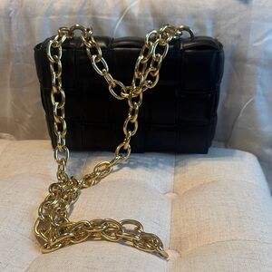 Black Quilted Bag with Gold Chain